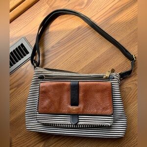 FOSSIL Leather Brown Black Purse Bag Shoulder Bag Handbag Women Accessories